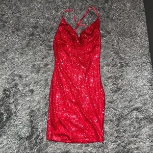 Cowl neck Red Sequins dress